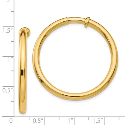 14K Yellow Gold 35mm x 3mm Non Pierced Round Hoop Earrings