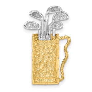 14k Gold Two Tone Golf Clubs Bag Golfing 3D Pendant Charm