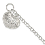 Load image into Gallery viewer, Sterling Silver Puffy Filigree Floral Heart Toggle Bracelet 7.75 inches
