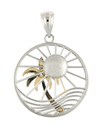 Afbeelding in Gallery-weergave laden, 14k White Yellow Gold Two Tone Palm Tree Sunset Beach Pendant Charm
