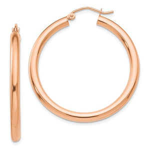 14K Rose Gold Classic Round Hoop Earrings 35mm x 3mm
