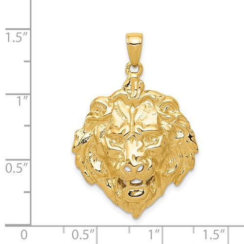 14k Yellow Gold Lion Head Large Pendant Charm