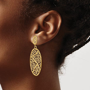 14k Yellow Gold Filigree Oval Festive Dangle Post Earrings