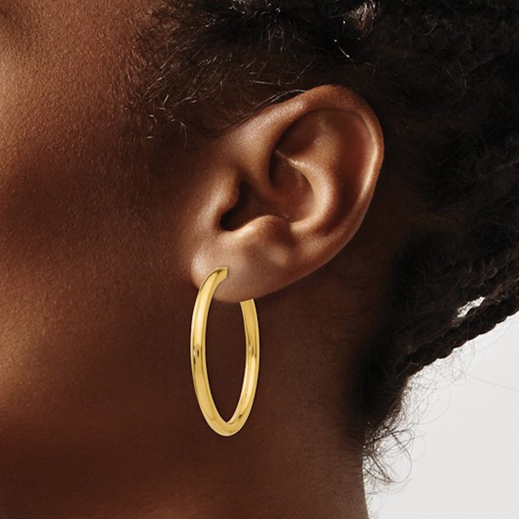 14K Yellow Gold 35mm x 3mm Non Pierced Round Hoop Earrings
