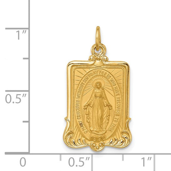14k Yellow Gold Blessed Virgin Mary Miraculous Medal Rectangle Pendant Charm