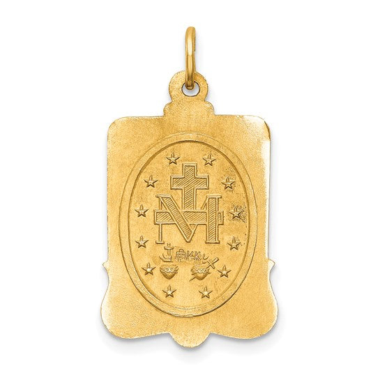 14k Yellow Gold Blessed Virgin Mary Miraculous Medal Rectangle Pendant Charm