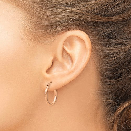 10k Rose Gold Classic Round Hoop Earrings 21mm x 2mm