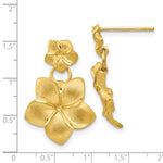 Lataa kuva Galleria-katseluun, 14k Yellow Gold Plumeria Flower Post Drop Dangle Earrings
