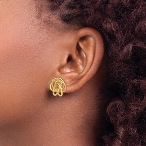 14k Yellow Gold Flower Love Knot Stud Post Earrings