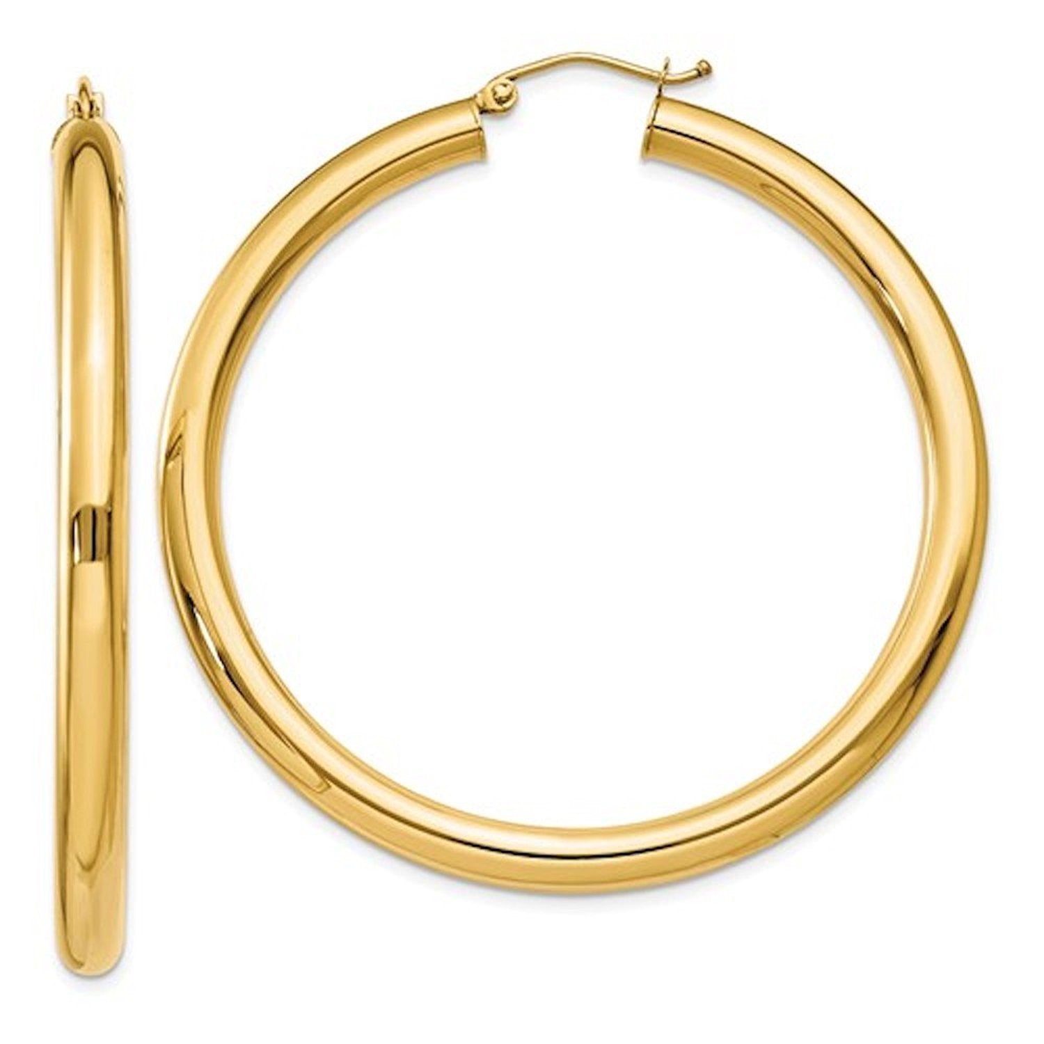 10K Yellow Gold Classic Round Hoop Earrings 50mmx4mm