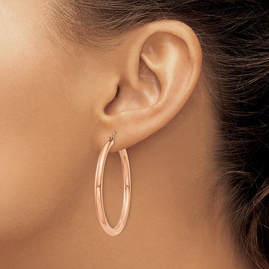 14K Rose Gold 40mm x 3mm Classic Round Hoop Earrings