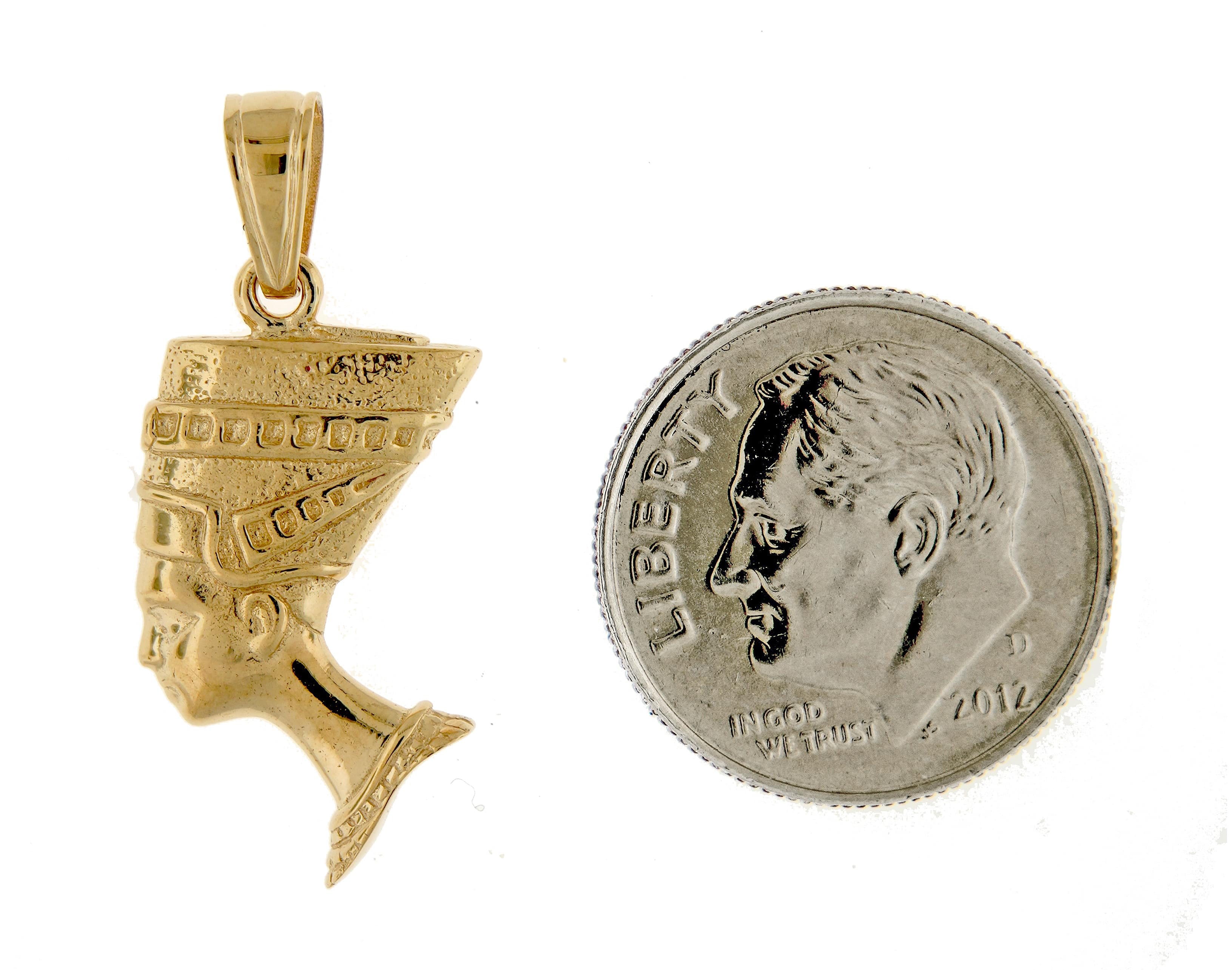 14k yellow gold egyptian nefertiti 3d pendant charm