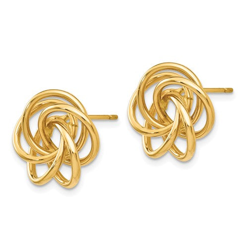 14k Yellow Gold Flower Love Knot Stud Post Earrings