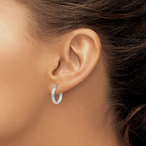14k White Gold 15mm x 2.5mm Diamond Cut Round Hoop Earrings