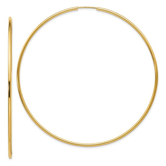 10K Yellow Gold Extra Large 68mm x 2mm Endless Hoop Earrings