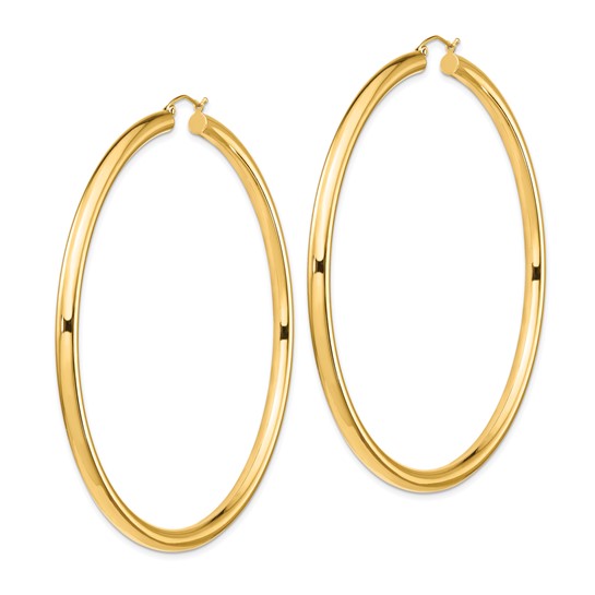 14K Yellow Gold 80mm x 4mm Extra Large Giant Gigantic Big Round Classic Hoop Earrings