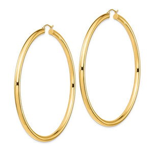 14K Yellow Gold 80mm x 4mm Extra Large Giant Gigantic Big Round Classic Hoop Earrings