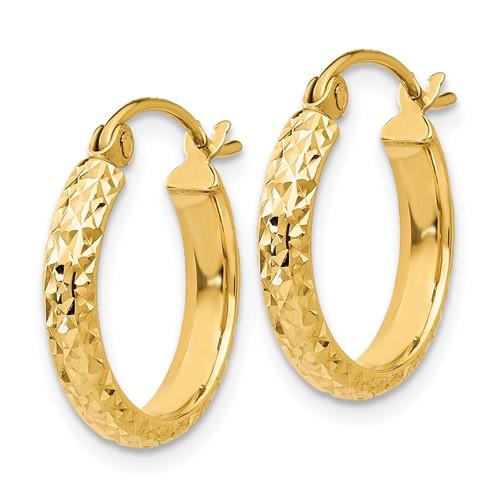 14k Yellow Gold 15mm x 2.5mm Diamond Cut Round Hoop Earrings