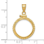 Afbeelding in Gallery-weergave laden, 14K Yellow Gold Coin Holder for 16.5mm Coins or 1/10 oz American Eagle 1/10 oz Krugerrand Rope Bezel Screw Top Pendant Charm
