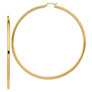 14K Yellow Gold 90mm x 3mm Extra Large Giant Gigantic Big Round Classic Hoop Earrings