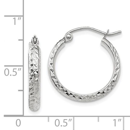 14k White Gold 18mm x 2.5mm Diamond Cut Round Hoop Earrings