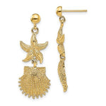 Afbeelding in Gallery-weergave laden, 14k Yellow Gold Seashell Starfish Clam Scallop Shell Dangle Earrings
