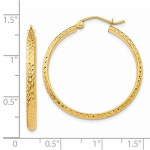 14k Yellow Gold 30mm x 2.5mm Diamond Cut Round Hoop Earrings