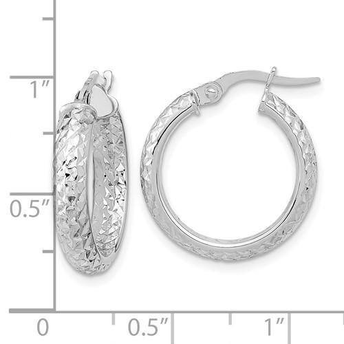 14k White Gold 19mm x 3.75mm Diamond Cut Inside Outside Round Hoop Earrings