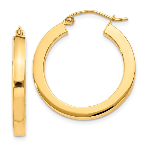 10k Yellow Gold 24mm x 3mm Classic Square Tube Round Hoop Earrings