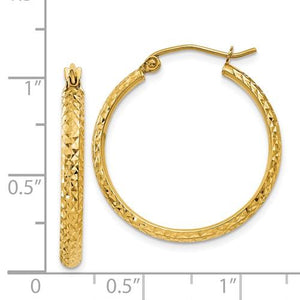 14k Yellow Gold 25mm x 2.5mm Diamond Cut Round Hoop Earrings