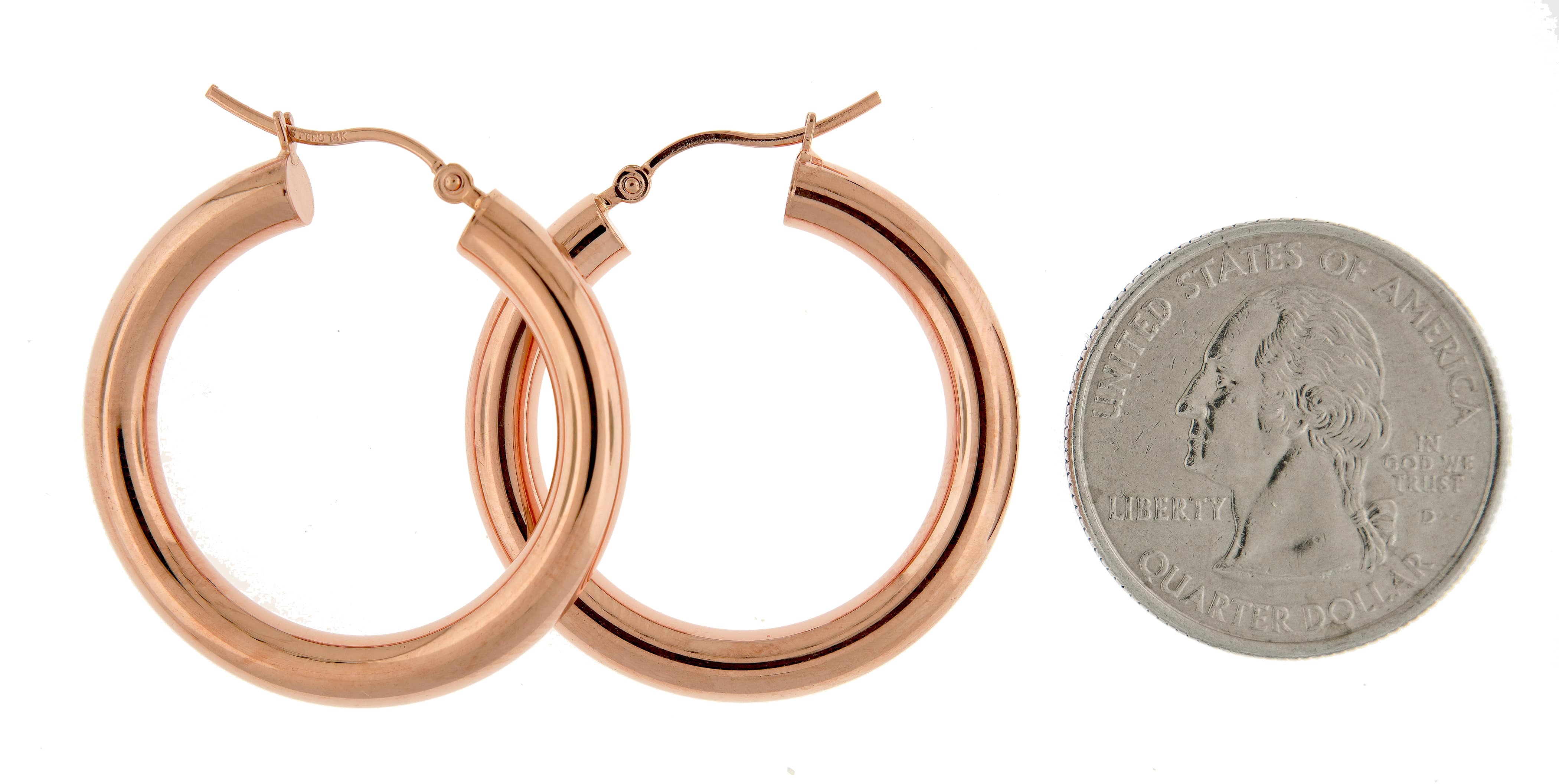 14K Rose Gold 30mm x 4mm Classic Round Hoop Earrings