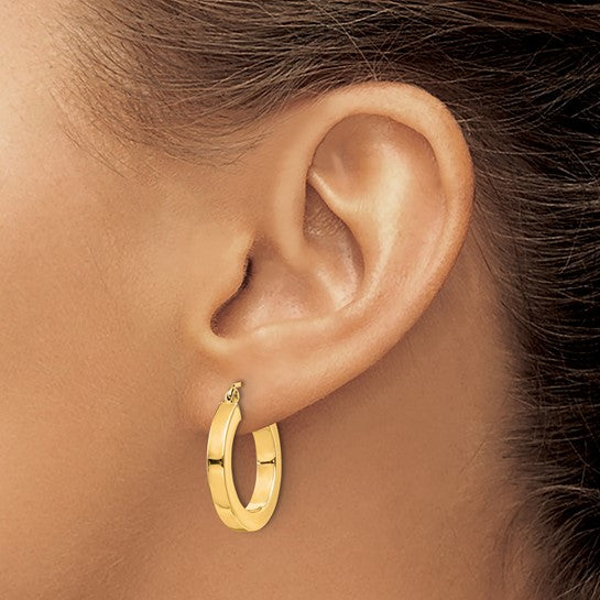 10k Yellow Gold  19mm x 3mm Square Tube Classic Round Hoop Earrings