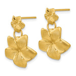 Indlæs billede til gallerivisning 14k Yellow Gold Plumeria Flower Post Drop Dangle Earrings
