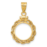 Load image into Gallery viewer, 14K Yellow Gold Diamond Cut Rope Edge US $1 Dollar Type 1 and 2 Peso Coin Bezel Holder Pendant Charm Screw Top Fits 13 mm Coins
