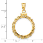 Load image into Gallery viewer, 14K Yellow Gold Diamond Cut Rope Edge US $2.50 Dollar Liberty Indian Barber Dime Mercury Dime Coin Bezel Holder Pendant Charm Screw Top Fits 17.8 mm Coins
