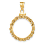 Load image into Gallery viewer, 14K Yellow Gold Diamond Cut Rope Edge US Dime 1/10 oz Panda Cat Coin Bezel Holder Pendant Charm Screw Top Fits 18 mm Coins
