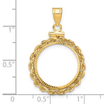 Load image into Gallery viewer, 14K Yellow Gold Diamond Cut Rope Edge US Dime 1/10 oz Panda Cat Coin Bezel Holder Pendant Charm Screw Top Fits 18 mm Coins
