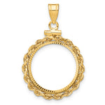 Load image into Gallery viewer, 14K Yellow Gold Diamond Cut Rope Edge US Dime 1/10 oz Panda Cat Coin Bezel Holder Pendant Charm Screw Top Fits 18 mm Coins
