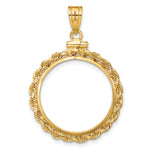 Load image into Gallery viewer, 14K Yellow Gold Diamond Cut Rope Edge US $5 Dollar Liberty Indian Statue of Liberty Bald Eagle Congressional Coin Bezel Holder Pendant Charm Screw Top Fits 21.6 mm Coins
