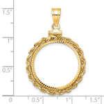 Load image into Gallery viewer, 14K Yellow Gold Diamond Cut Rope Edge US $5 Dollar Liberty Indian Statue of Liberty Bald Eagle Congressional Coin Bezel Holder Pendant Charm Screw Top Fits 21.6 mm Coins
