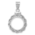Load image into Gallery viewer, 14K White Gold Rope Edge US $1 Dollar Type 1 and 2 Peso Coin Bezel Holder Pendant Charm Screw Top Fits 13 mm Coins
