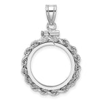 Load image into Gallery viewer, 14K White Gold Rope Edge 1/10 oz American Eagle Krugerrand Coin Bezel Holder Pendant Charm Screw Top Fits 16.5 mm Coins
