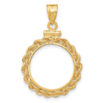 Load image into Gallery viewer, 14K Yellow Gold Rope Edge US $1 Dollar Type 2 Coin Bezel Holder Pendant Charm Screw Top Fits 15 mm Coins
