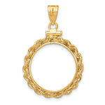 Load image into Gallery viewer, 14K Yellow Gold Rope Edge US Dime 1/10 oz Panda Cat Coin Bezel Holder Pendant Charm Screw Top Fits 18 mm Coins
