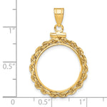 Load image into Gallery viewer, 14K Yellow Gold Rope Edge US Dime 1/10 oz Panda Cat Coin Bezel Holder Pendant Charm Screw Top Fits 18 mm Coins
