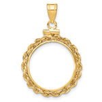 Load image into Gallery viewer, 14K Yellow Gold Rope Edge US Dime 1/10 oz Panda Cat Coin Bezel Holder Pendant Charm Screw Top Fits 18 mm Coins
