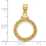 Indlæs billede til gallerivisning 14K Yellow Gold Wheat Chain 1/20 oz Maple Leaf Panda Kangaroo 1/25 oz Cat Coin Bezel Holder Pendant Charm Screw Top Fits 14 mm Coins
