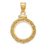 Indlæs billede til gallerivisning 14K Yellow Gold Wheat Chain 1/20 oz Maple Leaf Panda Kangaroo 1/25 oz Cat Coin Bezel Holder Pendant Charm Screw Top Fits 14 mm Coins
