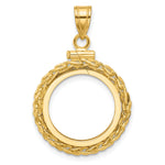 Indlæs billede til gallerivisning 14K Yellow Gold Wheat Chain 1/10 oz American Eagle Krugerrand Coin Bezel Holder Pendant Charm Screw Top Fits 16.5 mm Coins
