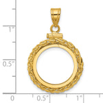 Indlæs billede til gallerivisning 14K Yellow Gold Wheat Chain 1/10 oz American Eagle Krugerrand Coin Bezel Holder Pendant Charm Screw Top Fits 16.5 mm Coins
